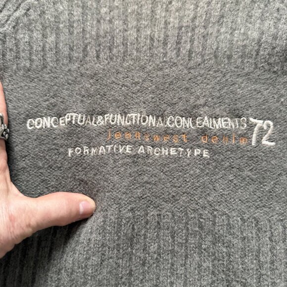 Vintage Jeanswest Wool Knit Sweater L Ribbed Gray Beige Striped Sleeves Crewneck - Picture 3 of 10